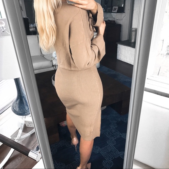 🆕 BEIGE MIDI SKIRT & CROP TOP LOUNGE 2-PIECE SET - Picture 3 of 8